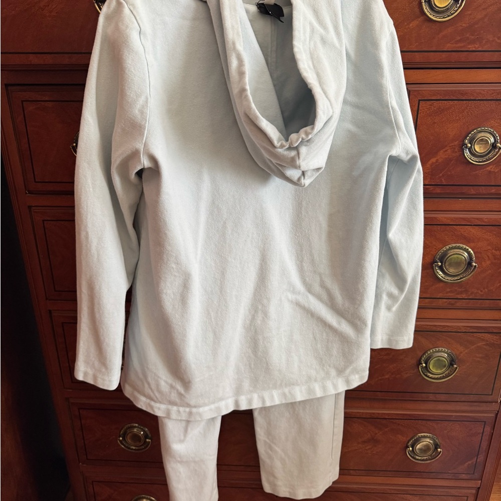 Eileen Fisher Light Gray Hooded Tunic and Pants Set